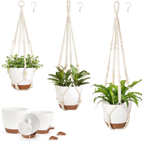 Mkono Hanging Planters, Macrame Plant Hangers with...