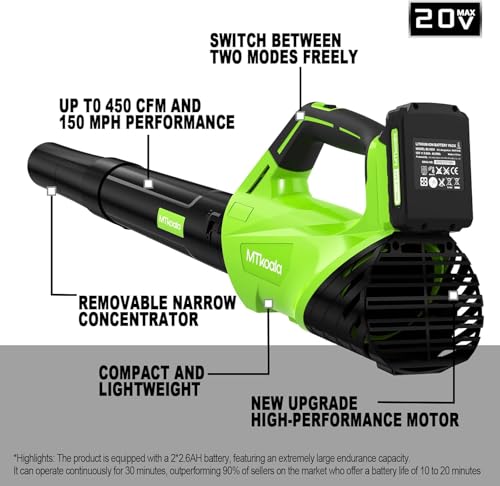 Leaf Blower Leaf Blower Cordless with 2 2 6AH Batteries and Fast Charger 450CFM and 150MPH - image 7