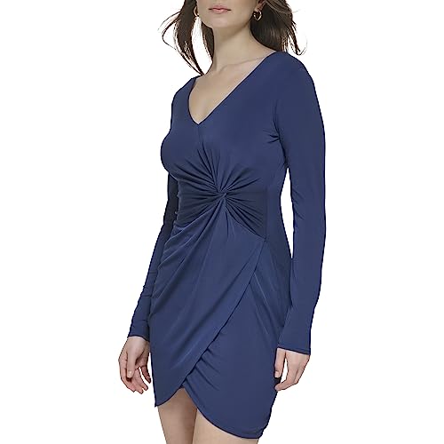 Image of Guess Women's Knot Detail Fitted Long Sleeve V-Neck Dress