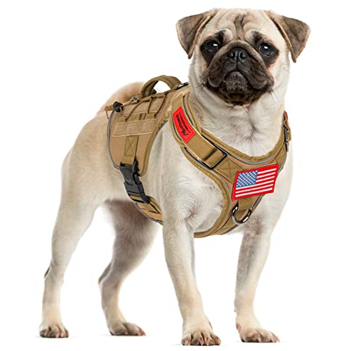 Manificent Tactical Dog Harness Full Body For Small Dogs, Reflective No Pull Service Dog Vest With Handle American Flag Patch, Military Dog Vest - For Training Hiking Hunting Working Harness Brown #TOP6