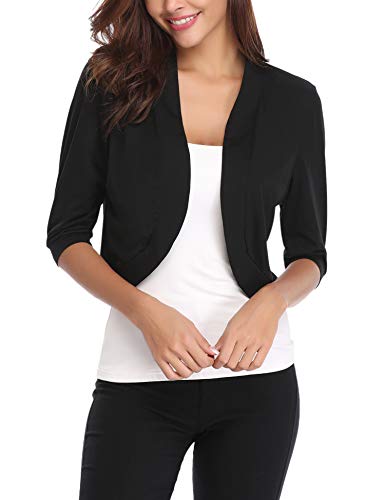 Iclosam Bolero Shrugs For Dresses Jacket Women 3/4 Sleeve Crop Cardigans Sweaters Knit Shrug Bolero Sweater For Summer Wedding Dress Open Front Cropped Sweater Shrugs Black 2Xl #TOP5