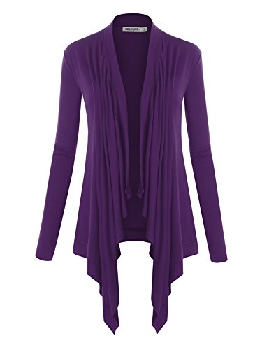 Image of Lock and Love Women's Draped Front Open Asymmetrical Cardigan - Casual Long Sleeve Lightweight Duster