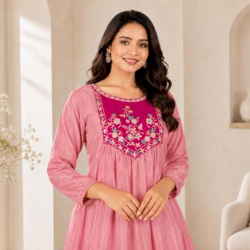 Image of Embroidered Sharara Set for Women | Roman Silk Short Kurta with Flared Sharara Pants | Designer Festive Ethnic Wear Suit Set for Weddings, Sangeet & Celebrations