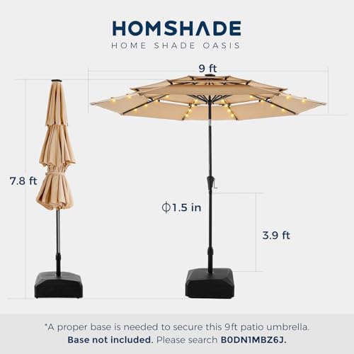 HOMSHADE 3-Tier Patio Umbrella with Solar Lights(Beige,No Base) — view 7