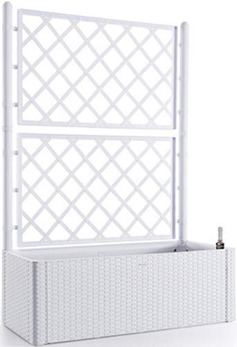 PAPILLON FIORIERA con SPALLIERA Natural Deluxe Bianco in Resina Finitura Rattan con RISERVA d'Acqua