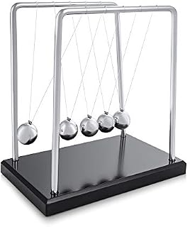Newton's Cradle Desk Toy Pendulum Ball Swing Large 19cm Swinging Balls Pendulum Wave Wooden Base Stainless Steel-Stress Relief Gift Office Desk Gadgets Physics Science Home Decorations Toys4boys