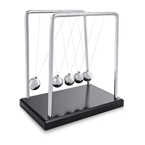 Newton's Cradle Desk Toy Pendulum Ball Swing Large 19cm Swinging Balls Pendulum Wave Wooden Base Stainless Steel-Stress Relief Gift Office Desk Gadgets Physics Science Home Decorations Toys4boys Cover
