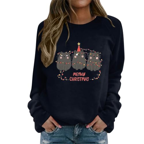 Pull de Noël femme chat mignon à manches longues, l'idée cadeau en taille XL