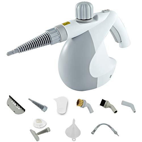 Vaporeta de Limpieza de Mano Portátil Potente y Multiusos para Quitar Manchas en Tapicería de Coche, Hogar, Cocinas, Alfombras, Cristales, Sofá Vaporizador Limpiador a Vapor con 9 Accesorios,Gris