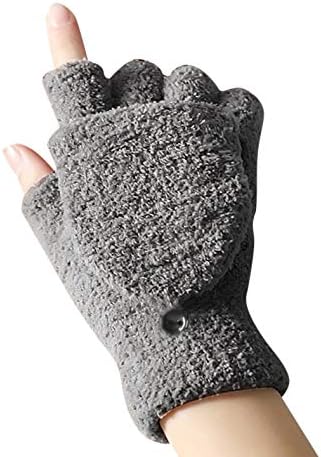 Women and Men Winter Knitted Gloves Cold-Proof Flip Top Gloves Couple's Fleece Half-Finger Gloves Windproof Gloves Coral