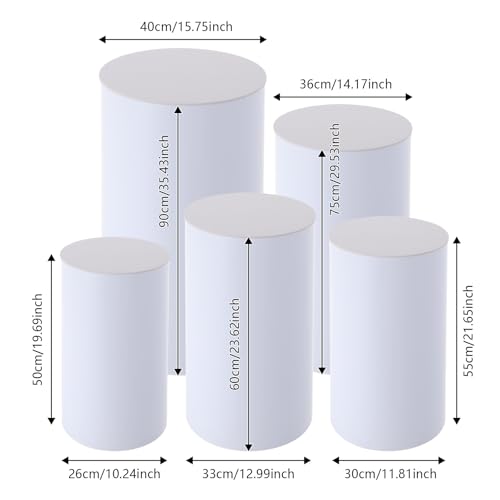 PalaUha Round Cylinder Pedestal Stands 3PCS White Metal Pedestal Decor Backdrop Dessert Table Pillars for Party Birthday Wedding Props Baby Shower Party Event Decoration - Image 4