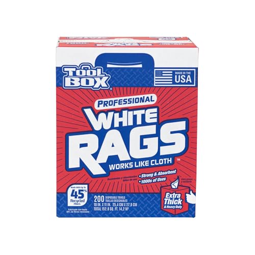 TOOLBOX® Professional White Rags Center-Pull Box, 200 Sheets (11" x 10") – Made in USA | Multi-Purpose Disposable Wiping Rags for Painting, Cleaning, Auto, and DIY Projects