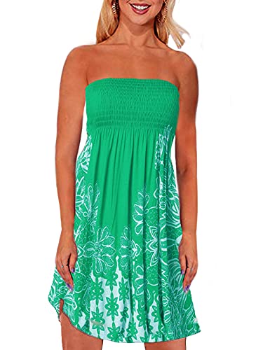 Image of Zyyfly Tube Top Dress Women Summer Beach Coverup Stretch Smocked Strapless Dress