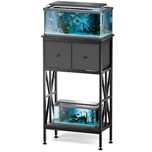 TRZZ 5-10 Gallon Fish Tank Stand, Heavy Duty Aquarium Stand with Dual-Tiered Cabinet, Accessory Storage Solution for Viewing Experience in Home & Office (20.47″ L* 11.02″ W)