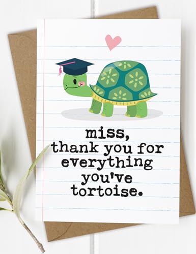 Tarjetas de agradecimiento para maestras, divertidas y lindas tarjetas de profesor para mujeres/ella, bonitos regalos para profesores, tarjeta de tortuga de agradecimiento