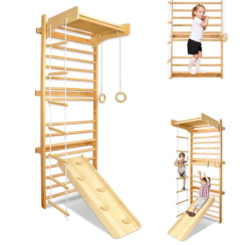 MAYTIIMO Holz Sprossenwand Kinder Multifunktions Set – Indoor Klettergerüst, Kletterwand, Turnwand – Heim Fitness Spielgerät für Kinder & Familie, geeignet ab 3 Jahren