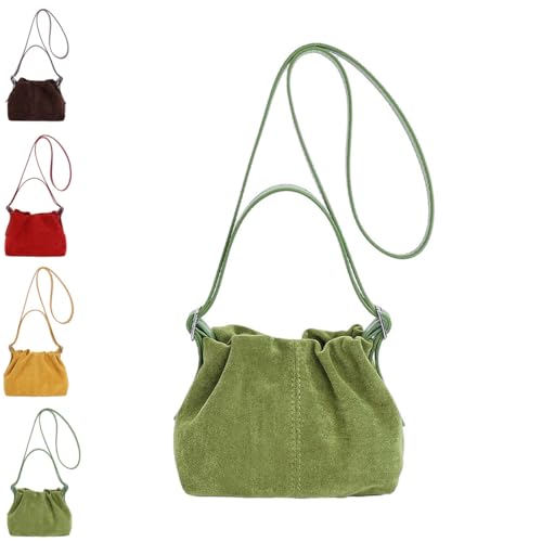 ROFIHOKS Bolso tote vintage de ante para mujer, bolso tipo saco con cordón ajustable, bandolera, bolso de hombro, bolso de uso diario (Green,One size)