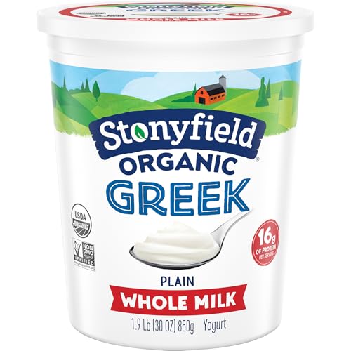 Stonyfield Organic Greek Whole Milk Yogurt, Plain, High in Protei...