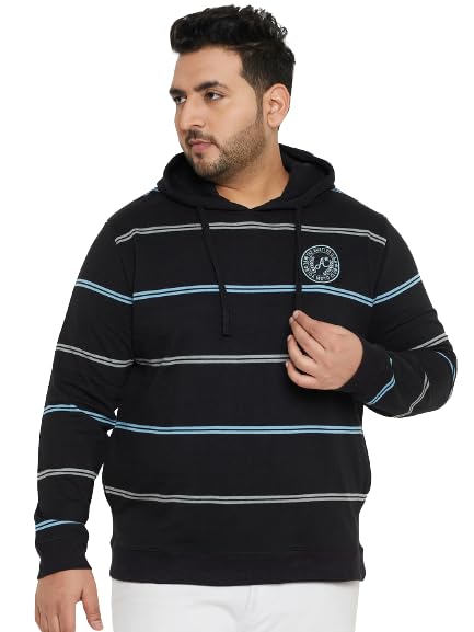austivo Men's Black Full Sleeve Striper Hooded Plus Size Sweatshirt-picture-26