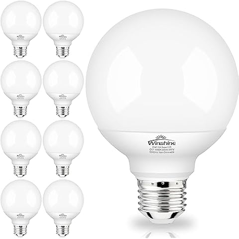 winshine 8 Pack E26 LED Globe Light Bulbs, 3000K Soft White 40W Equivalent 120V Bathroom Light Bulbs, G25 Vanity Light Bulb for Bathroom Makeup Mirror, Bedroom Lights CRI85+, 550LM, Non-dimmable Cover