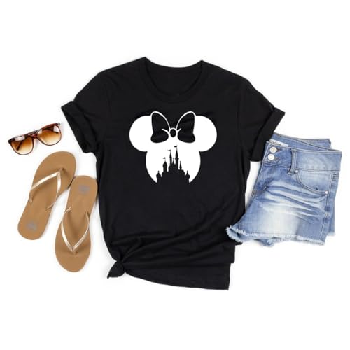 Magical Shirt for Women Kingdom Castle Tshirt Family Holiday Short Sleeve Boho Clothes for Women Summer Fairy Cute Tops(Black,S)