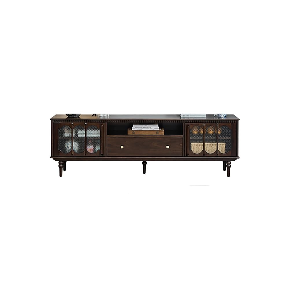 Console Multimediale Moderna 200cm Console Noce Massello Vintage, Hub Intrattenimento Soggiorno, Mobile Deposito per Alberghi & Spazi Aziendali per Soggiorno Camera da Letto
