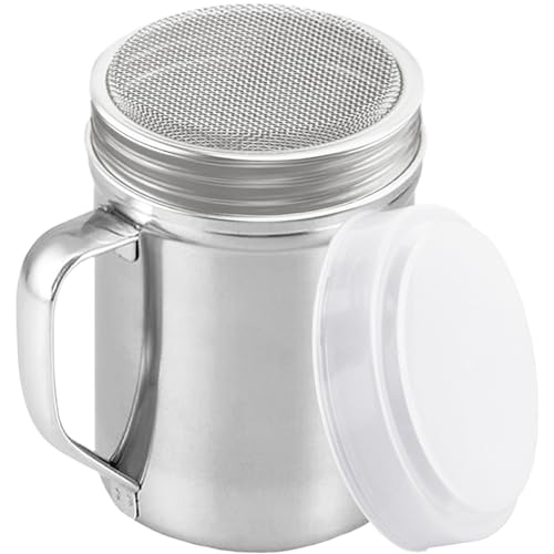 Image of CUSINIUM Large Powdered Sugar Shaker Duster - With Handle - Cinnamon Shaker For Coffee Bar- Fine Mesh Dredge - 14 ounce | Style: Fine