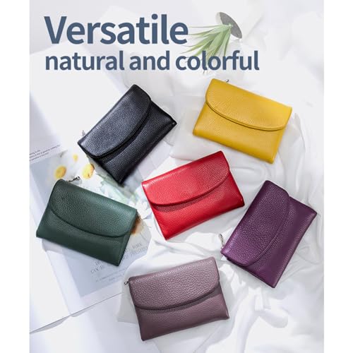 Joyfullygo Wallet - Unisex Pebble Leather Wallet for Cards Coins & Cash, Genuine Leather Compact Organizer (Red)2