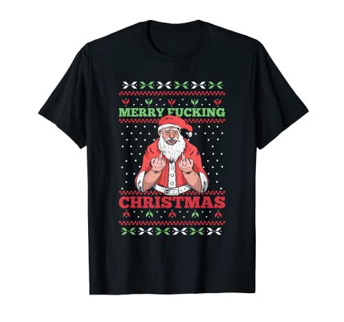 Feliz Mierda Navidad Humor Adulto Santa Pun Suéter feo Camiseta