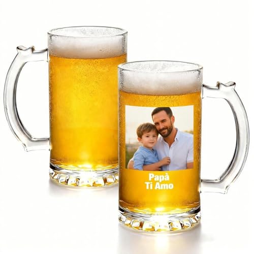 VEELU Boccale Birra Personalizzato Bicchiere Birra con Foto Regalo Festa del Papà Idee Regali Compleanno Personalizzati per Lui Uomini Papà Appassionato (Incisione + foto)