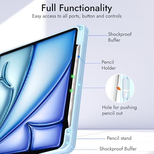 Image of Robustrion Cover for iPad Air 13 inch M4 /M3 /M2 (2026 /2025 /2024) Cover Case with [Pencil Holder] [Transparent Back] Hybrid Case Cover for iPad Air 13 inch [Auto Sleep Wake Support] - Ocean Blue
