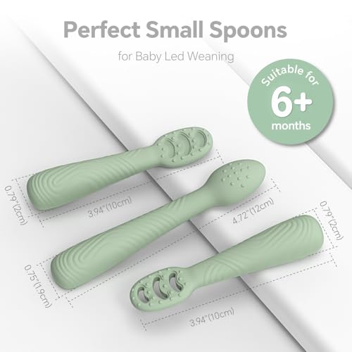 Baby Spoons Self-Feeding 6+ Months, 6 Pack Silicone Training Spoon Set for Baby Led Weaning, 3-Stage & Easy Grip First Utensils for Toddlers Learning Eating Essentials, Dishwasher Safe (Blue Green) — view 3