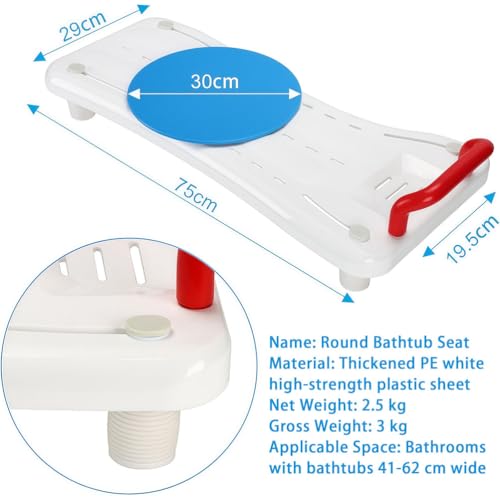 Asiento de bañera para ancianos con mango ergonómico para sentarse de forma segura, se adapta a baños de 16 a 24 pulgadas de ancho, soporta hasta 150 kg