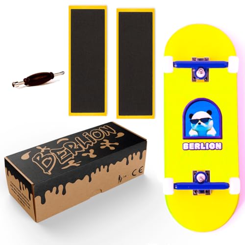 BERLION - Finger Skate para Dedos Profesional de Madera Pro concavidad Media, Mini monopatín Fingerboard pequeño, Lija, Herramienta y Ruedas, Finger Toys antiestres (Yellow) BERLION - Finger Skate para Dedos Profesional de Madera Pro concavidad Media, Mini monopatín Fingerboard pequeño, Lija, Herramienta y Ruedas, Finger Toys antiestres (Yellow)