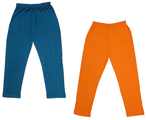 Image of IndiWeaves Girls Super Soft Cotton Solid Capri Pants (Orange, Blue, 4-5 Years) Pack of 2