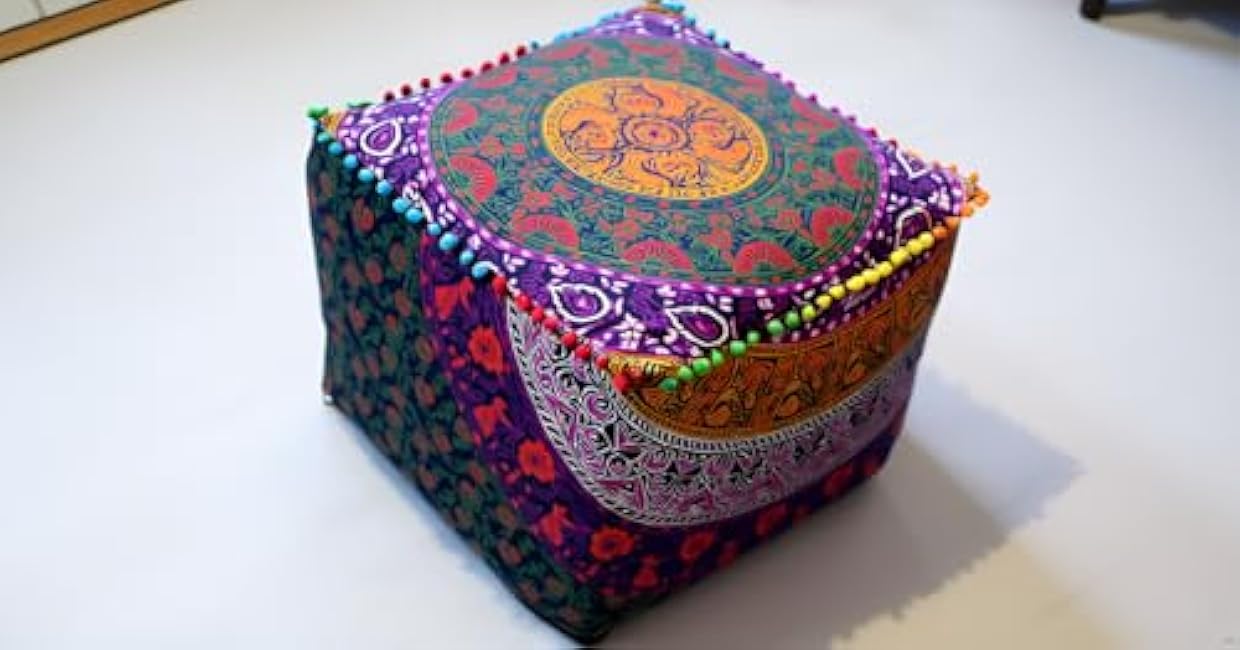 CRAFT KALA Mandala Meditation Floor Pillows Square Pillow Cover Seating Decorative Adults Bohemian Floor Cushion Cover Outdoor Living Room Throw Ottoman Poufs Cover 18X18X14 inches, Multi Six Color