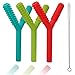 Teething Tubes for Babies 0-6 Months, Silicone Hollow Teether Tubes for Toddler Girls and Boys, Y Shape Teething Tube for Infants with Nursing Biting Chewing, Teether Straw for Babies(3 Pack)