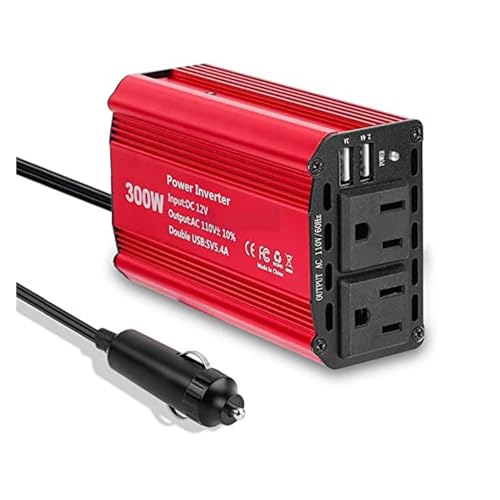 Onduleur de voiture 300W convertisseur 12V 110V double prise USB 5.4A rouge
