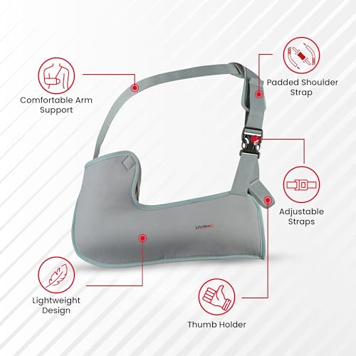 Image of LifeWear Arm Sling Tropical Shoulder Support for Fracture, Immobilizes Shoulder Joint and Prevents Dislocation, Cushion Padding, Aid for Soft Tissue Injury and Post-plaster Cast, For Men and Women, Size (S)