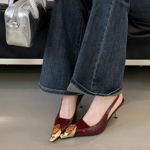Womens Slingback High Heels Crystal Metal Pointed Closed Toe Stiletto Heeled Sandals Party Wedding Dating Pumps Dress Shoes2