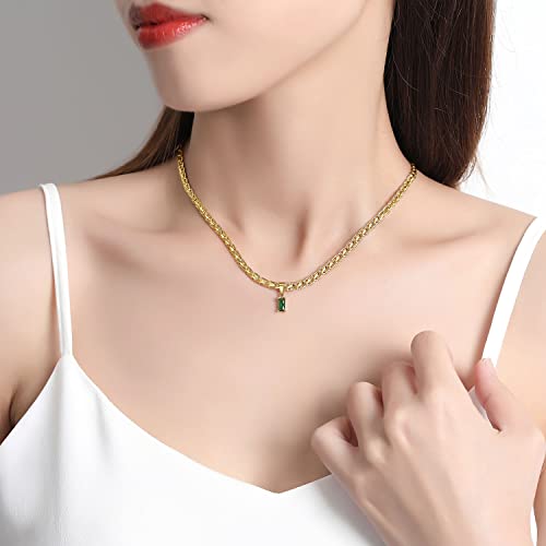 Gogoey 18K Gold Filled Vintage Choker Necklaces For Women Waterproof Gold Choker Necklace Anti Tarnish Gemstone Zircon Rectangle Pendant Necklace (A-Emerald) #TOP3