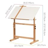 MEEDEN Biały stół kreślarski i zestaw stołków: 90 cm x 59,7 cm drewno bukowe z regulacją wysokości biurko artystyczne z półką ołówkową i linijką - duże odchylane stoły do rysowania dla dorosłych