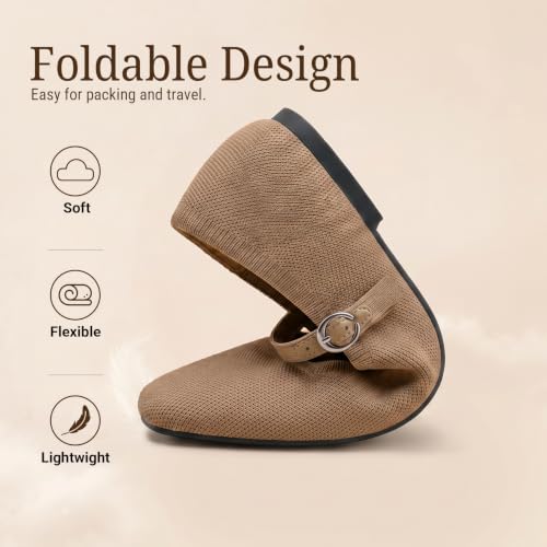 Image of FITORY Flats for Women, Mary Jane Ballet Square Toe Knit Ankle Strap Shoes