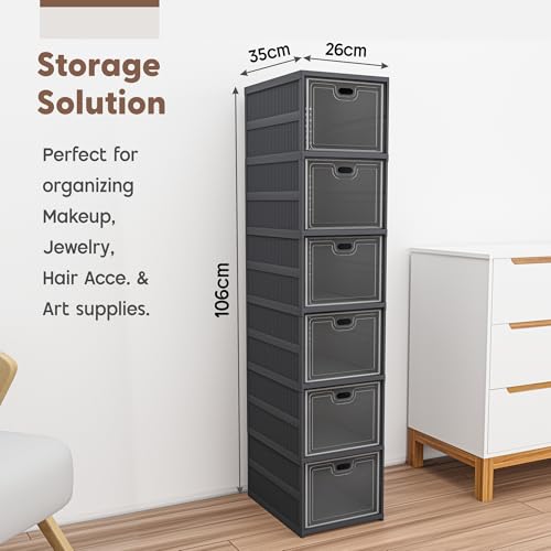 Image of Kuber Industries (Pack of 2) 6-Tier Transparent Plastic Collapsible Space Saving Closet /Cabinet | Makeup Cosmetics, Books & Stationary Organizer Storage Boxes for Home, Office & Hostel Use | Grey