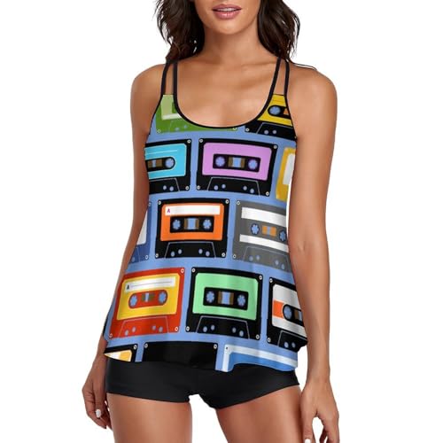 Bikini Tankini Retro avec Short de Garcon pour Dissimuler les Formes Complexées