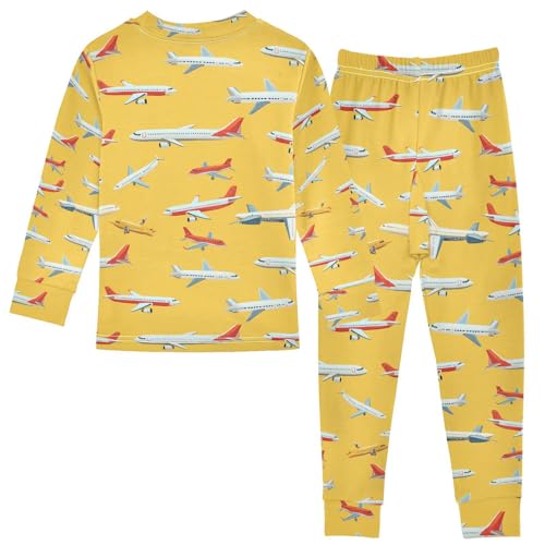 ALAZA Airplane Yellow Pajamas Long Sleeve Sleepwear 2-Piece Pajama Set2