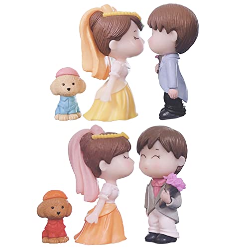 Simmpu 2 Couples Wedding Cake Figurine With Mini Dog Figure PVC Couple Cake Toppers Cute Couple ornament Suitable For Car Interiors Furniture Desk Decoration