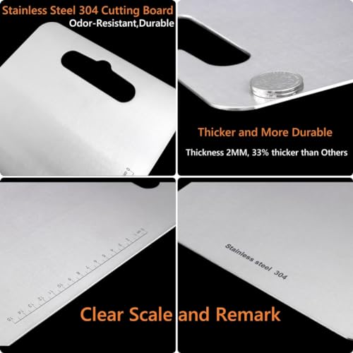 2 tablas de cortar de acero inoxidable 18/8, 36 x 25 cm y 29 x 20 cm | Tablas de corte para cocina de acero 304, resistentes y gruesas con escala clara miniatura 3
