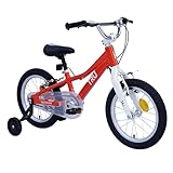 TRU Kinderfahrrad 16 Zoll - Fahrrad Kinder - für Jungen von 3-6 Jahren - Mit Stützrädern Schubstange Aluminiumrahmen - Rot