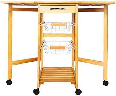 Portable Rolling Drop Leaf Kitchen Storage Trolley Cart Island Sapele Color